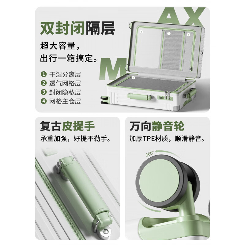 Traveler luggage trolley case, large capacity, thickened, can seat 20-inch suitcase, sturdy and resistant to fall, password box, boarding case, gray brown, pressure-resistant and scratch-resistant + double closed lining, 20 inches - can be boarded on the plane