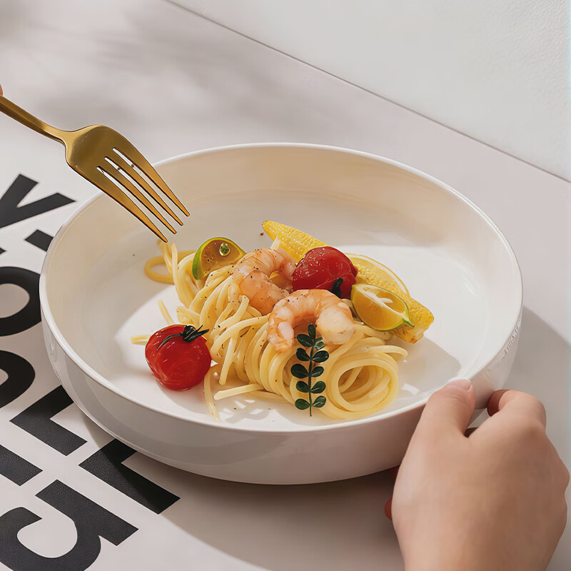 Yijia (IJARL) ceramic deep soup plate simple pure white large capacity household bowls and plates tableware dishes white porcelain dinner plates 8 inches 4 pieces