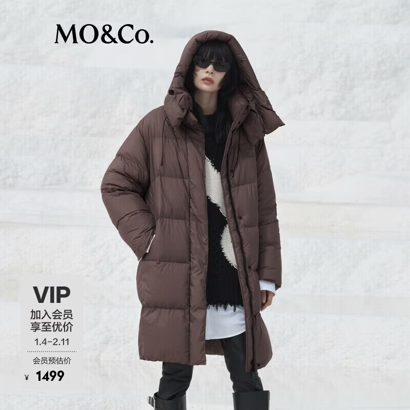 MO&Co. Waterproof detachable hooded long down jacket for women