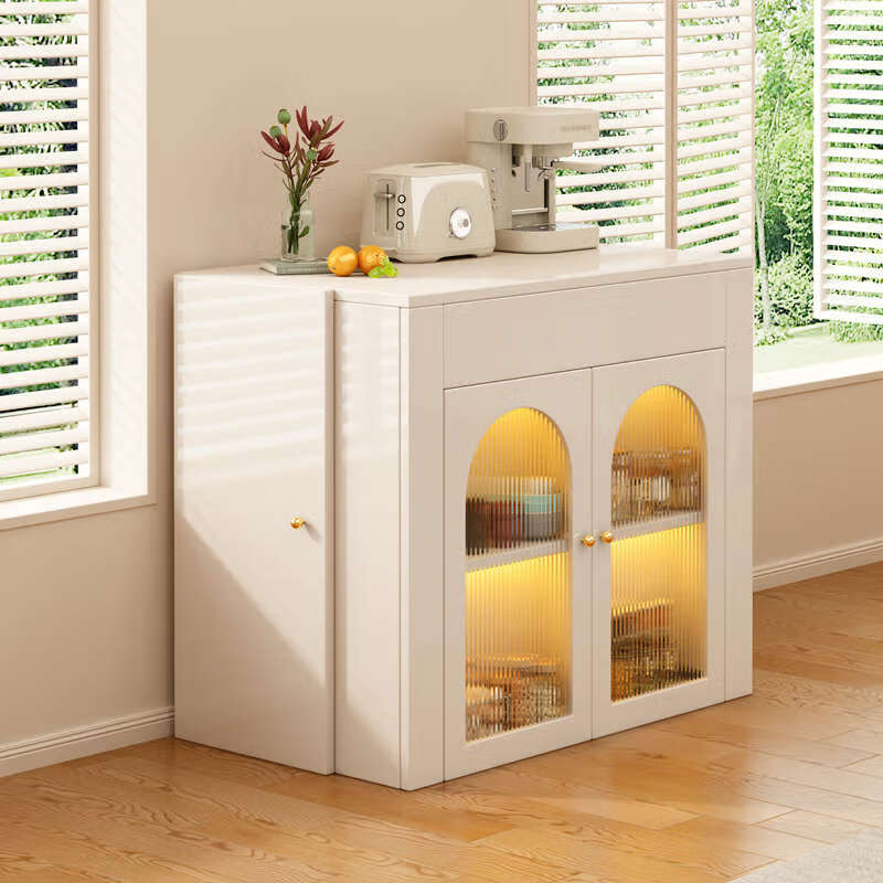 Yusenyi retractable dining table and sideboard integrated small apartment folding dining table 1 table 6 chairs 56~167cm retractable dining table cabinet + folding leather