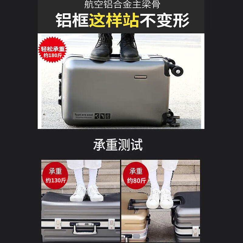 Bifu Paul aluminum frame suitcase men's trolley case thickened large capacity suitcase female student password box boarding case dark gray 20 inches can be boarded