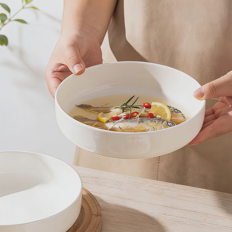 Yijia (IJARL) ceramic deep soup plate simple pure white large capacity household bowls and plates tableware dishes white porcelain dinner plates 8 inches 4 pieces