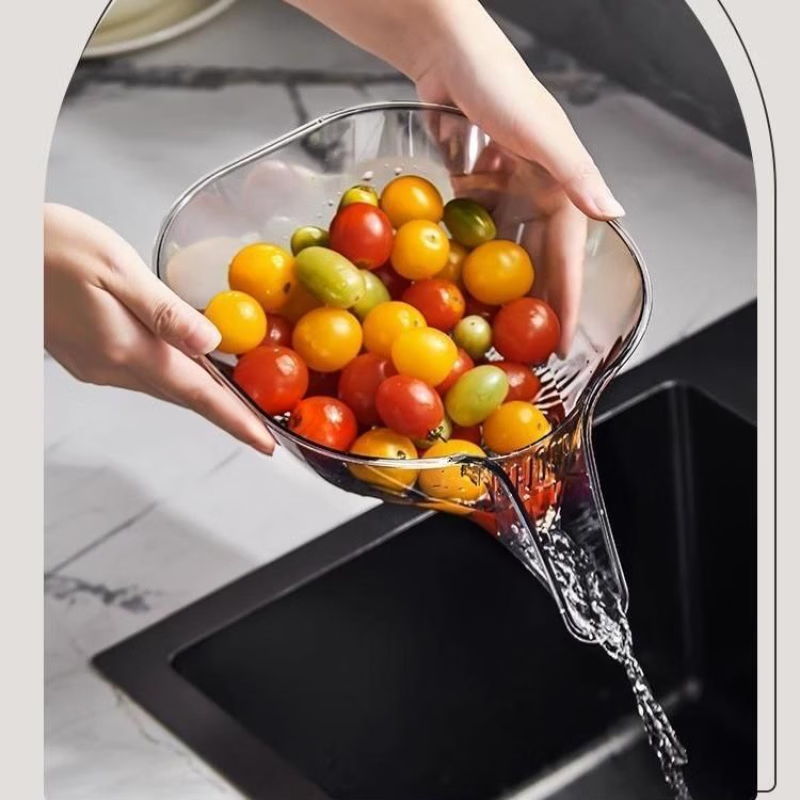 Yusen Yi Wash Fruit Drain Basket Multifunctional Sink Wash Basin Convenient Internet Celebrity Kitchen Plastic Drainage Bowl Creative Fruit Plate Transparent Gray One + Transparent Color One