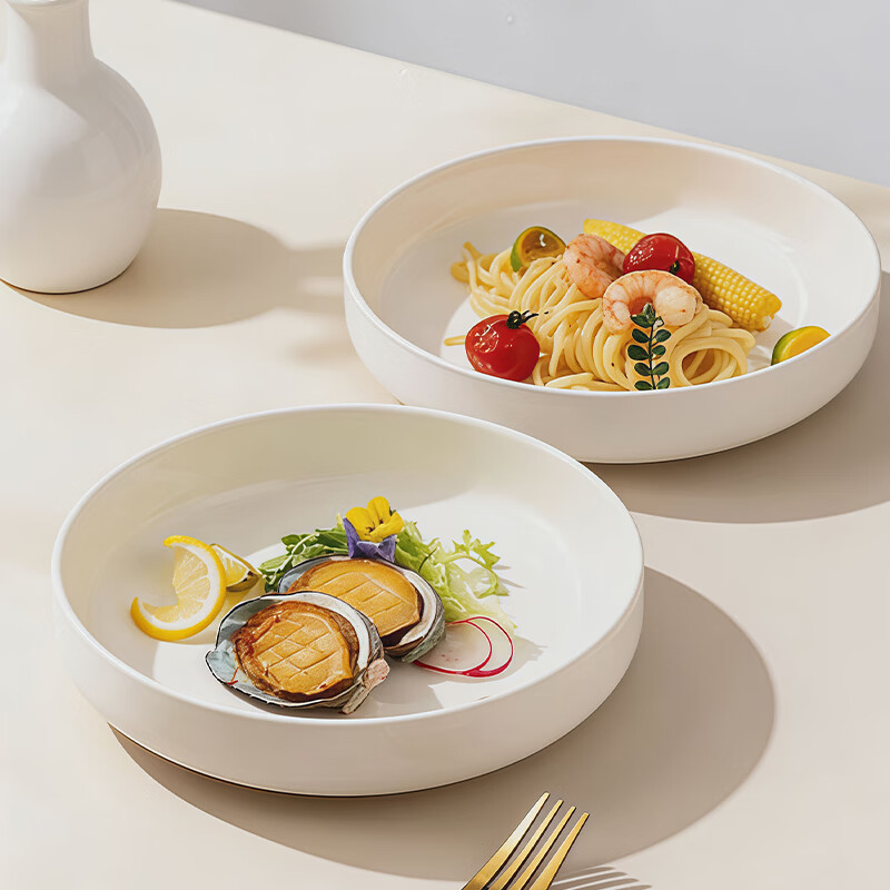 Yijia (IJARL) ceramic deep soup plate simple pure white large capacity household bowls and plates tableware dishes white porcelain dinner plates 8 inches 4 pieces