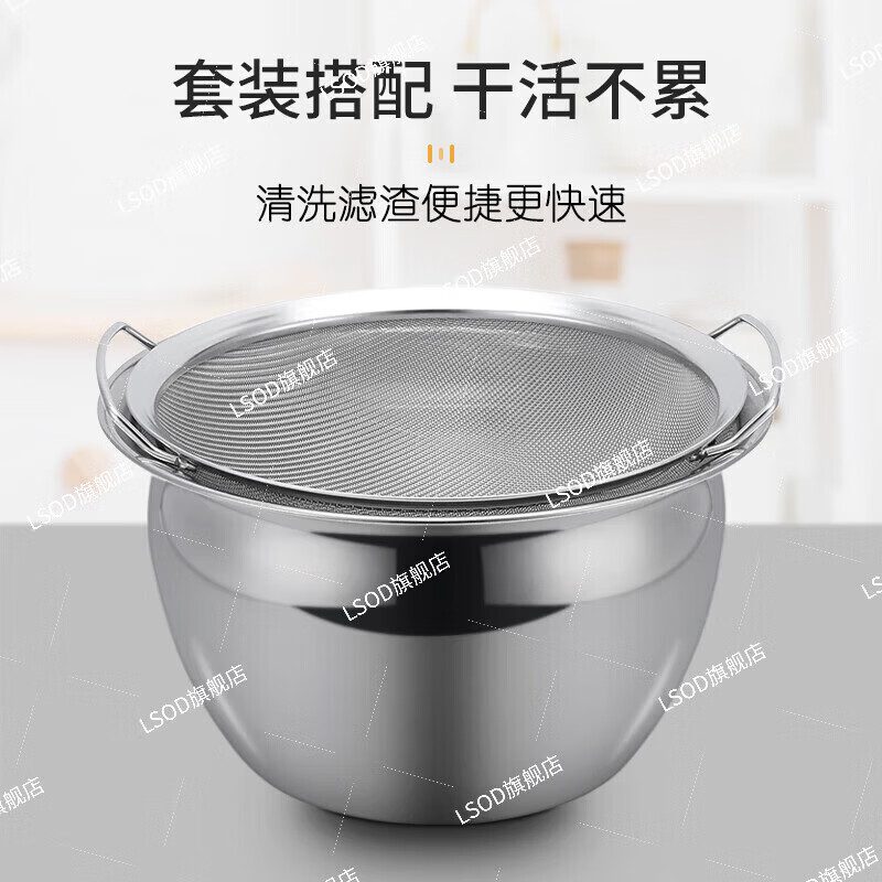 He Jiagong German 304 stainless steel rice washing basket, vegetable washing and draining basket, household rice sieve, washing sesame seeds and fruits, 304 stainless steel 23cm filter.