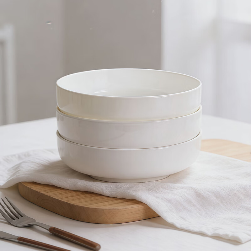 Yijia (IJARL) ceramic deep soup plate simple pure white large capacity household bowls and plates tableware dishes white porcelain dinner plates 8 inches 4 pieces