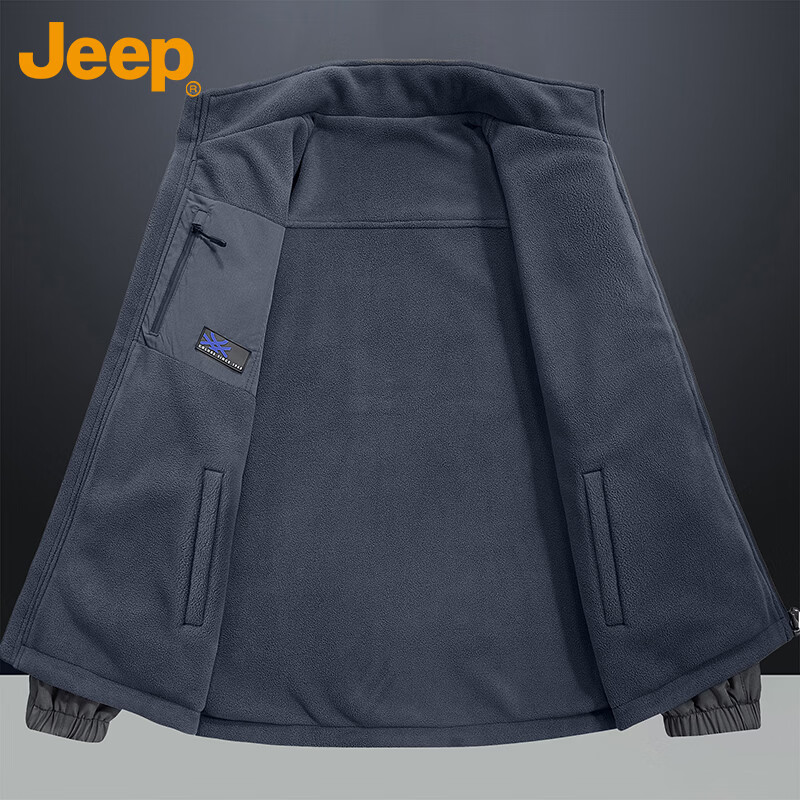 JEEP Jeep Jacket Men's Velvet Thickened Warm Jacket Autumn and Winter Casual Top Men's Dark Gray Velvet XL