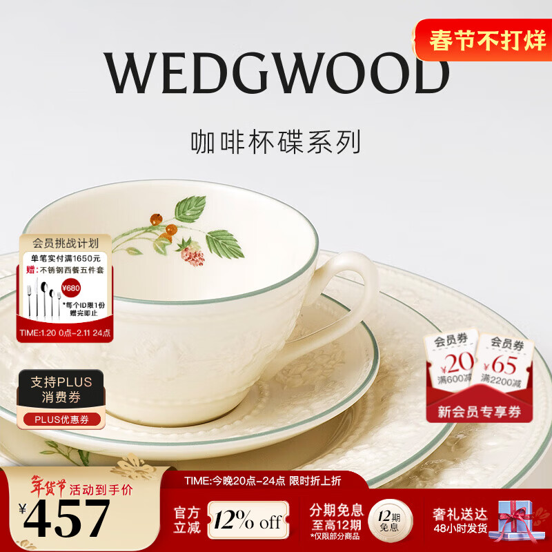 Wedgwood New Year Gift Wedgwood Happy Holiday Tableware Set Ceramic Bowl and Plate Dinner Set Single Bowl and Plate Happy Holiday Raspberry Cup and Sauce Plate 3 Pieces