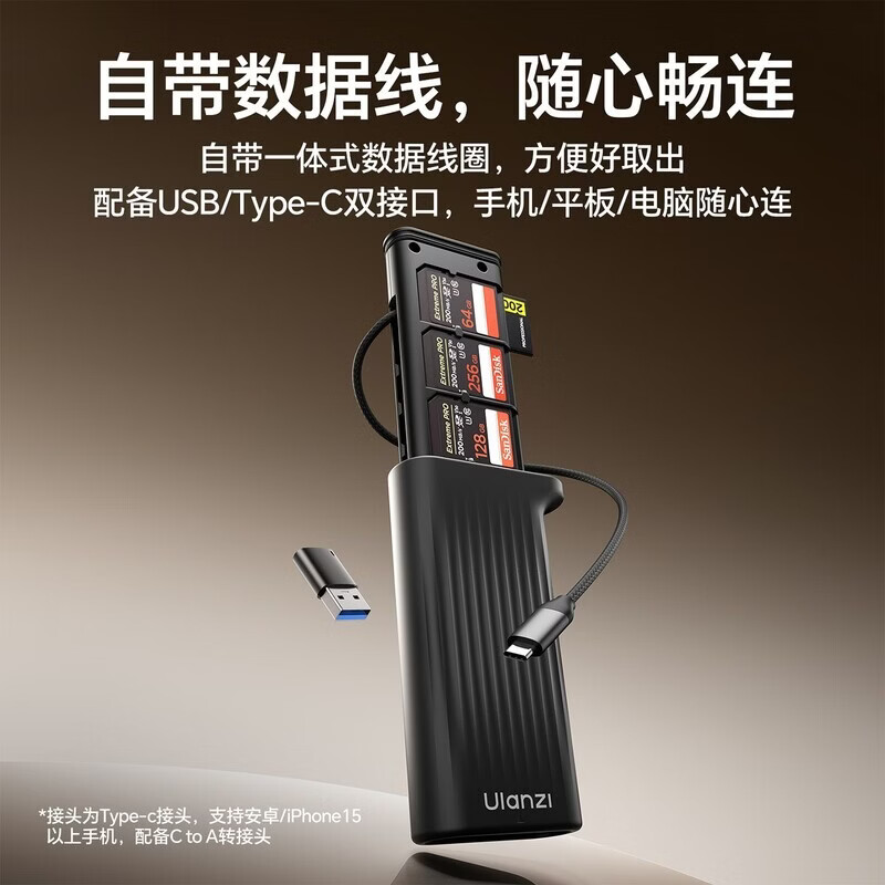 Youbasket card reader CR2-SD flash memory card box SD/TF dual card simultaneous reading high transmission portable card box CR2-SD card box gray