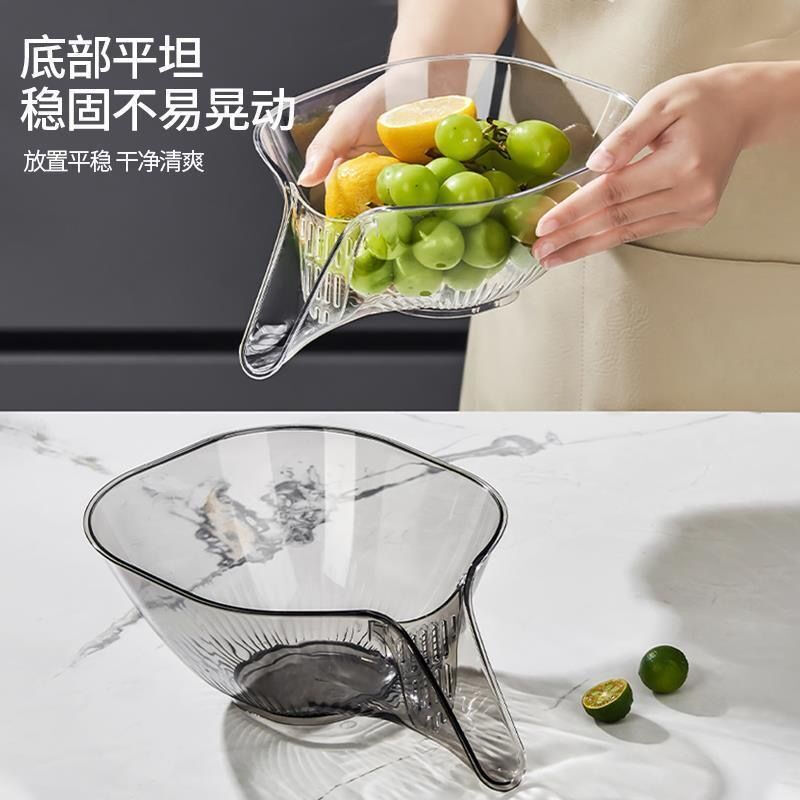Yusen Yi Wash Fruit Drain Basket Multifunctional Sink Wash Basin Convenient Internet Celebrity Kitchen Plastic Drainage Bowl Creative Fruit Plate Transparent Gray One + Transparent Color One