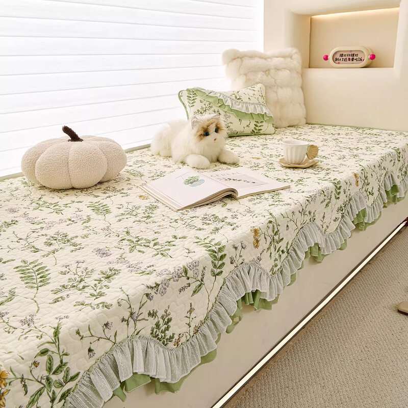 Xizi yarn pure cotton fabric bay window mat window sill mat universal for all seasons 2026 new thin style light luxury high-end machine washable cover cloth Green field forest non-pilling non-stick hair fine workmanship 90cm*240cm