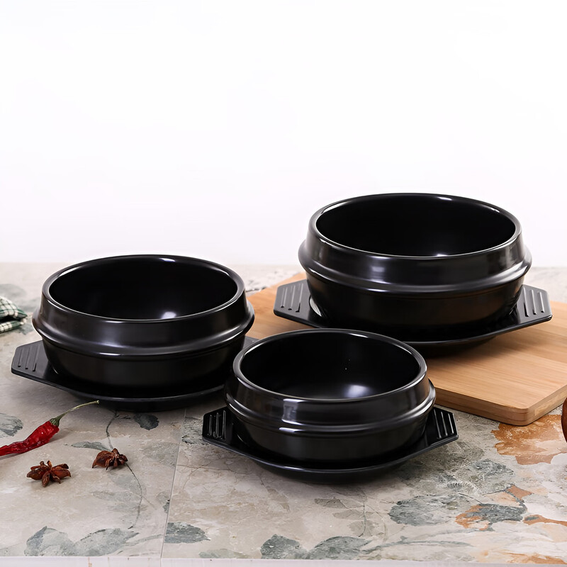 Stone pot bibimbap pot, Korean-style bowl casserole, household Korean noodle pot, commercial miso soup noodle stone pot 4# stone pot + 20CM square mat + bamboo lid (large) 1600ml