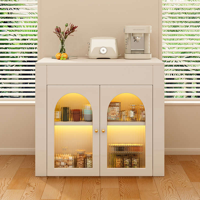 Yusenyi retractable dining table and sideboard integrated small apartment folding dining table 1 table 6 chairs 56~167cm retractable dining table cabinet + folding leather