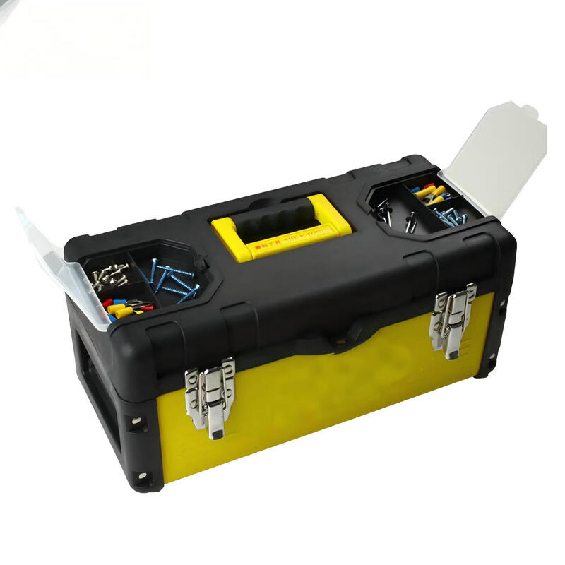 Multi-purpose box suitcase Multi-purpose plastic iron plastic tool box suitcase hardware storage electrician tool box 19-inch stainless steel tool box (black)