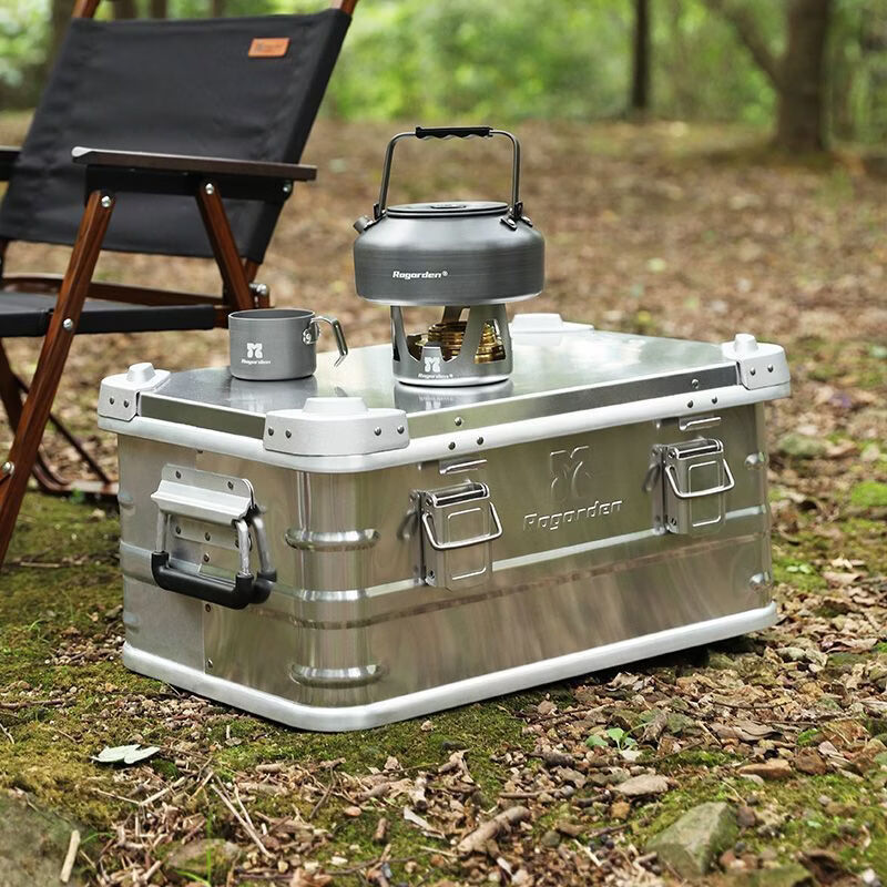 CLCEY outdoor storage box camping magnesium aluminum alloy car trunk metal all-aluminum capacity storage box desert yellow 30L