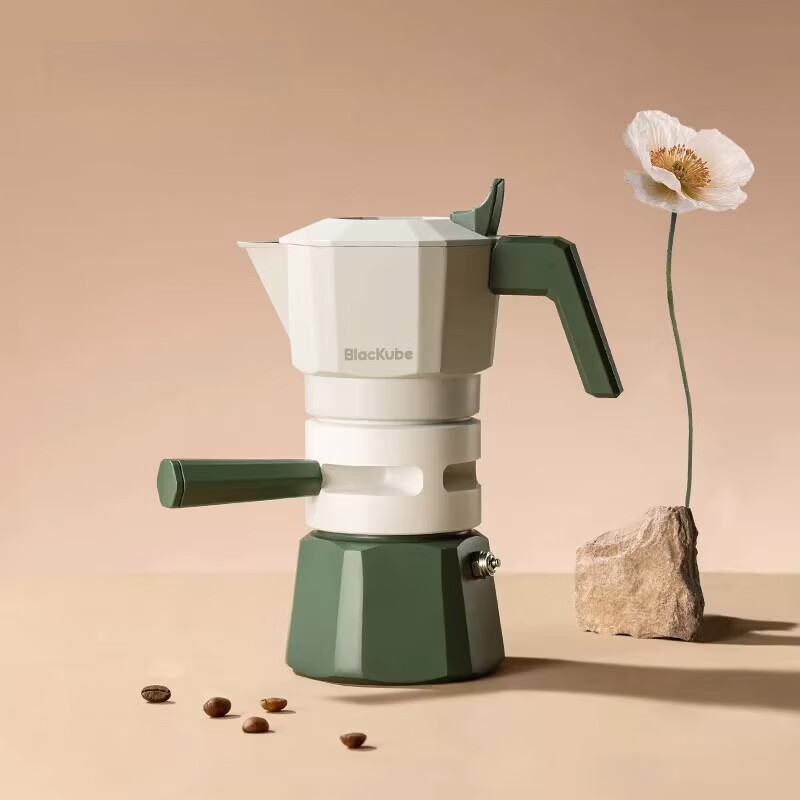 BOMP European-style creative light luxury double-valve Moka pot Italian coffee pot espresso extraction home outdoor hand-brewed coffee 4 cups - Rime Green