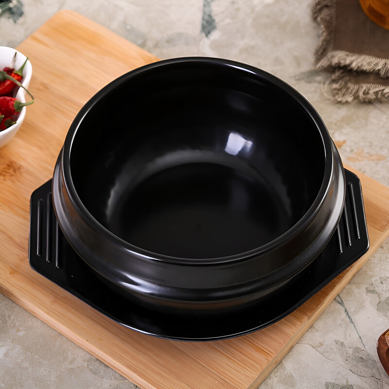 Stone pot bibimbap pot, Korean-style bowl casserole, household Korean noodle pot, commercial miso soup noodle stone pot 4# stone pot + 20CM square mat + bamboo lid (large) 1600ml
