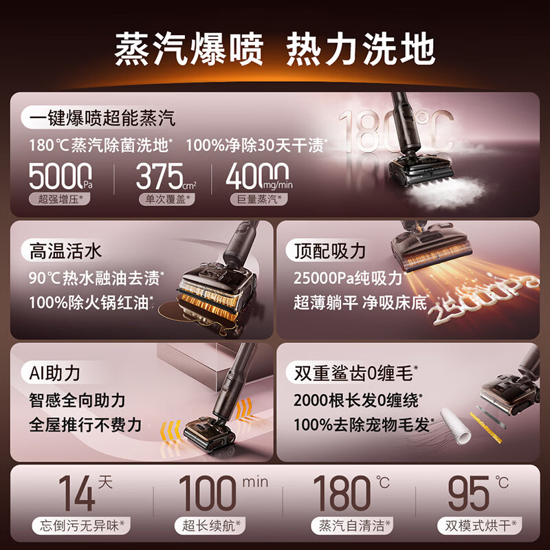 Stone Price Guaranteed 618 A30ProSteam2.0 180 Steam 90 Hot Water Steam Floor Scrubber Antibacterial Omnidirectional Assist 0 Tangle Suction Mop Sweeping Robot