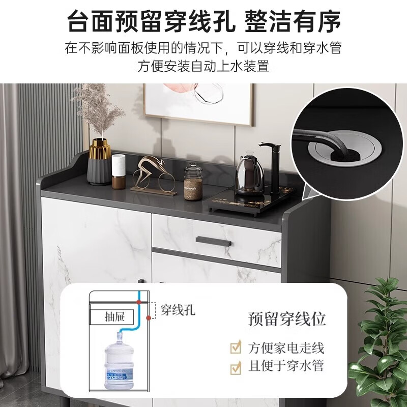 Tea cabinet storage cabinet modern minimalist living room side cabinet storage cabinet wall-mounted integrated storage cabinet household small cabinet visible cabinet door light luxury gray 80*34*92CM