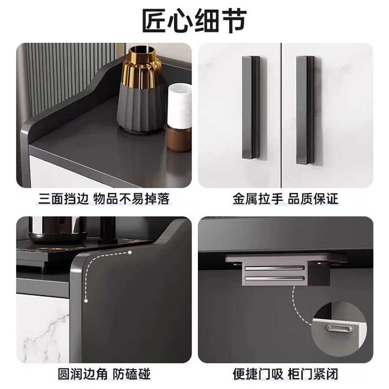 Tea cabinet storage cabinet modern minimalist living room side cabinet storage cabinet wall-mounted integrated storage cabinet household small cabinet visible cabinet door light luxury gray 80*34*92CM