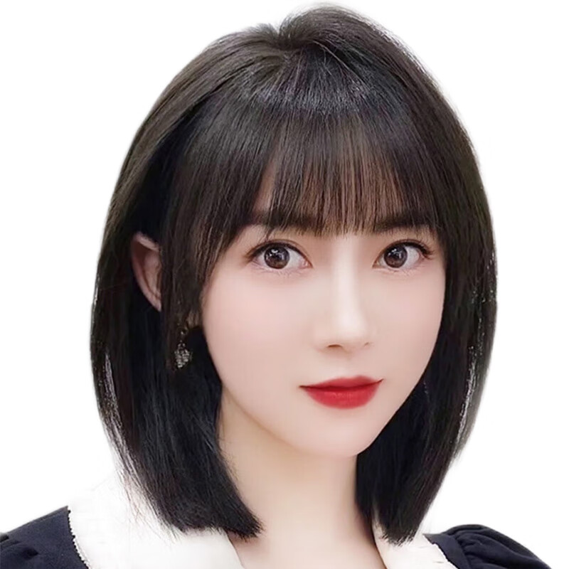 Sky tree wig piece female real hair full human hair simulated scalp head replacement piece fluffy gray hair French bangs wig repair air bangs 8*11 30cm natural color
