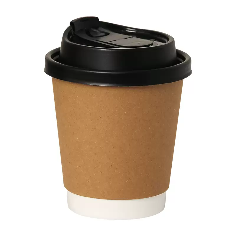 Miaopule 90 caliber disposable coffee cup with lid, thickened milk tea hot drink take-out special packaging cup, commercial custom logo 280ml double-layer kraft paper cup - white switch lid - straw 500 sets