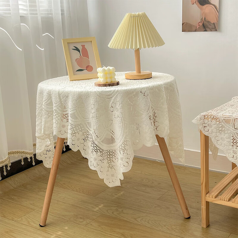 Mengling (MOON TIME) French retro coffee table tablecloth light luxury high-end white lace ins style bedside table cover 90*90