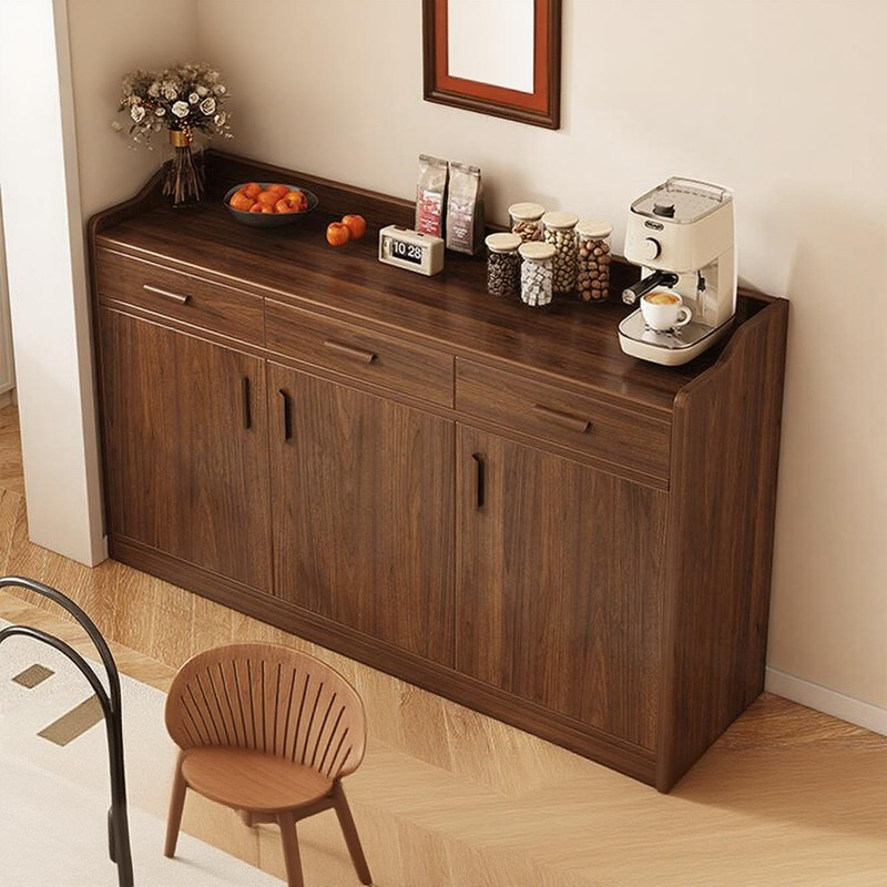 Solid wood sideboard against the wall, integrated storage cabinet, home living room storage cabinet, kitchen cabinet, simple tea cabinet, high-quality solid wood core + cabinet door double moisture-proof, 60cm deep walnut color