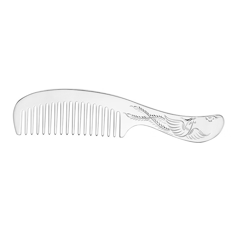 CS China Silver 999 pure silver long-handled hair comb hand-engraved silver comb as a birthday gift for my wife and mother