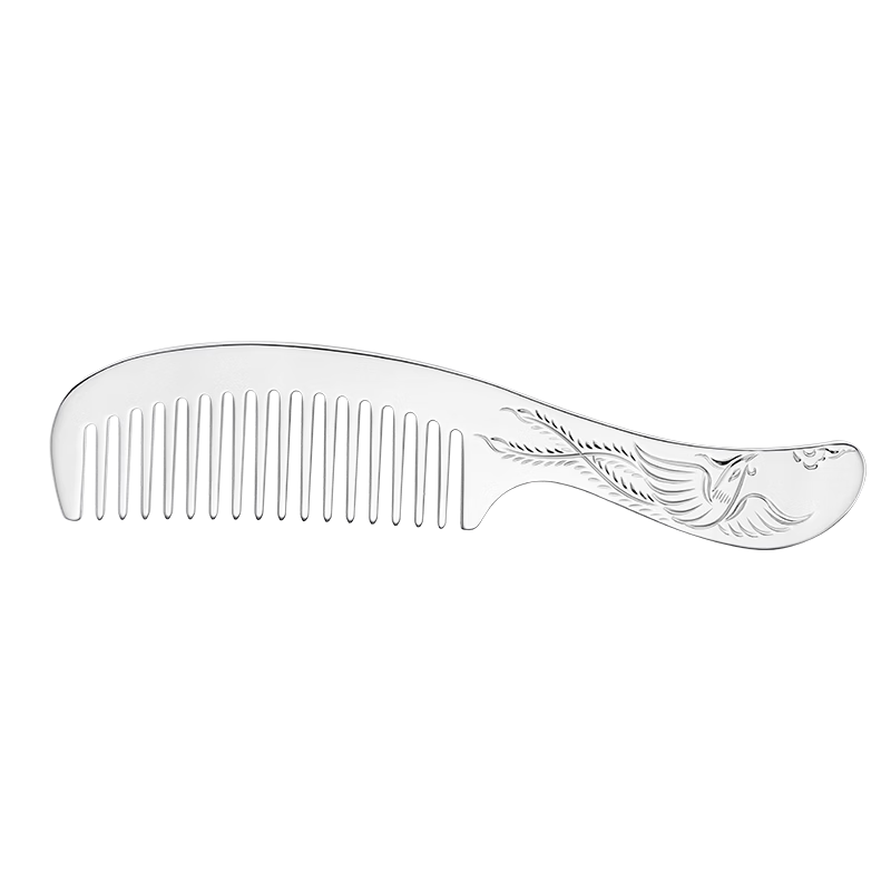 CS China Silver 999 pure silver long-handled hair comb hand-engraved silver comb as a birthday gift for my wife and mother