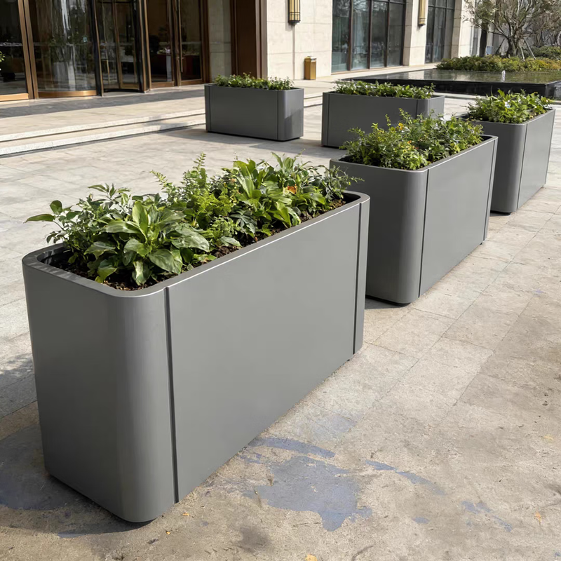 Outdoor stainless steel flower box, landscape flower bed, flower pot, commercial street sales department, flower trough, square tree box customization, style one, consult customer service for customization, length 120*width 40*height 50cm (galvanized sheet)