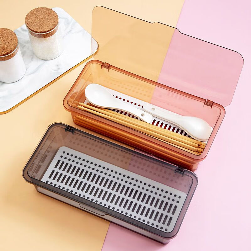 Transparent chopstick storage box kitchen household drain with lid chopstick tube tableware spoon chopstick cage storage rack gray 1 piece