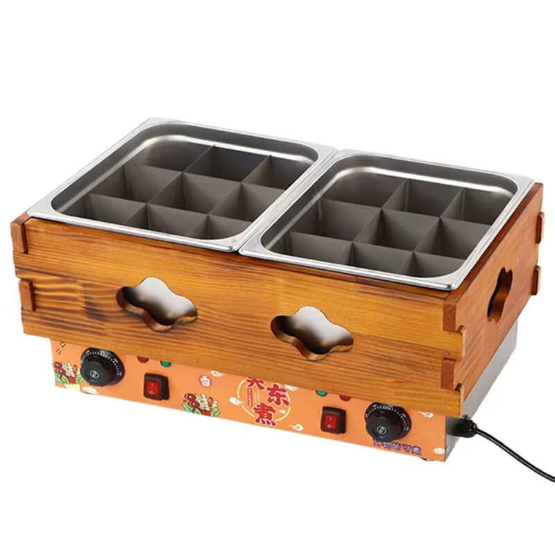 Yingtang Oden cooking machine wooden frame commercial stall electric heating double cylinder equipment skewers spicy spicy snack noodle stove special electric heating double cylinder 9 square grid + cooking noodles