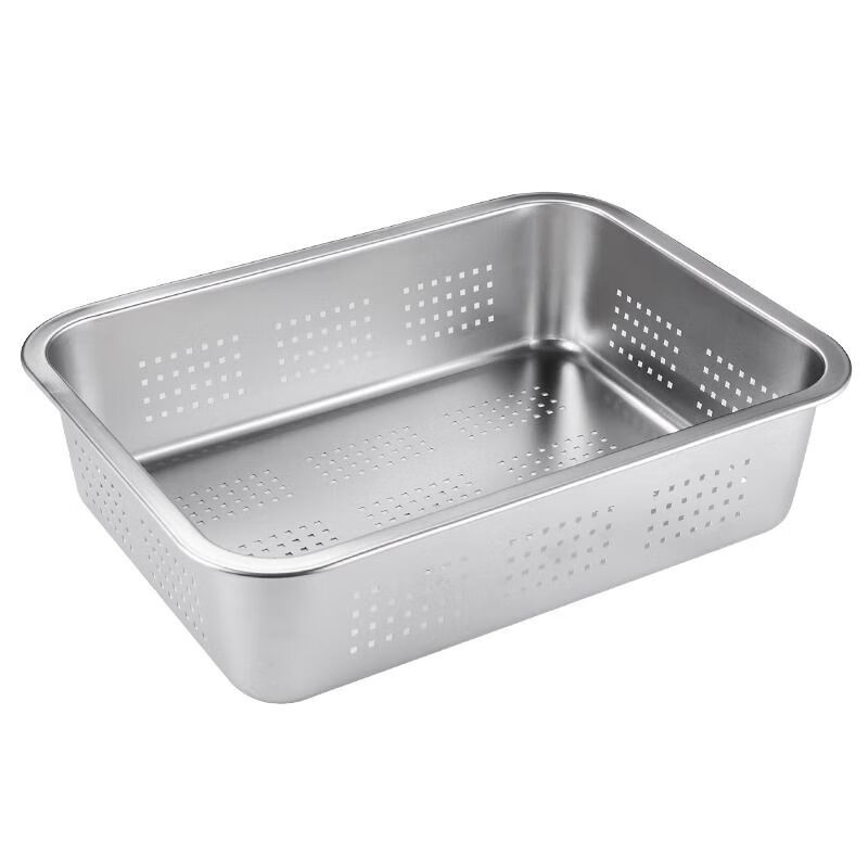 Jingyouyu stainless steel drain basket food grade rectangular commercial kitchen sink basket leaky basin punching filter drain single leaky basin thickened flat bottom drain basket 40x30x7cm flat bottom thickened