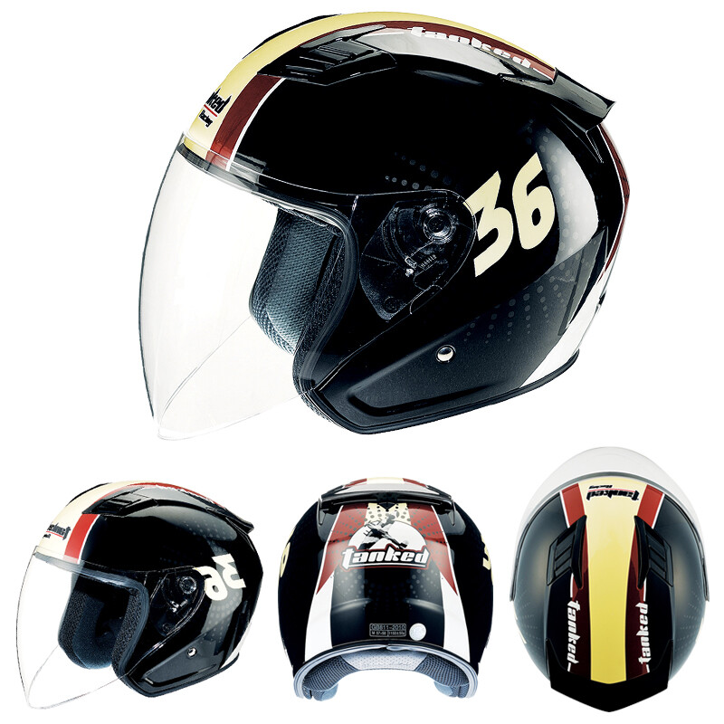 Tanked Racing T536 motorcycle helmet large half helmet 3C men's and women's all-season sun protection electric vehicle helmet black HURR-1 L