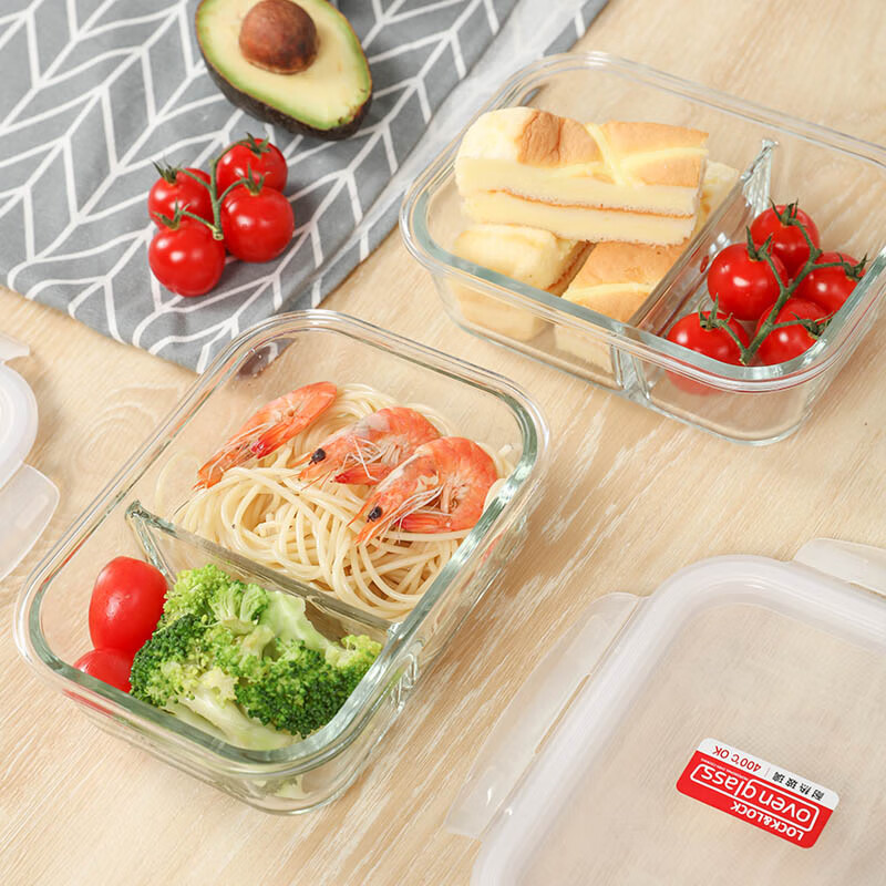 LOCK&LOCK heat-resistant glass crisper microwave lunch box sealed lunch box lunch box refrigerator storage box 600ml two partitions