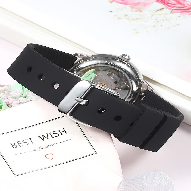 Universal silicone rubber watch strap black suitable for Casio Citizen Armani ck Tissot dw men's and women's wristband (C24) orange strap 18mm