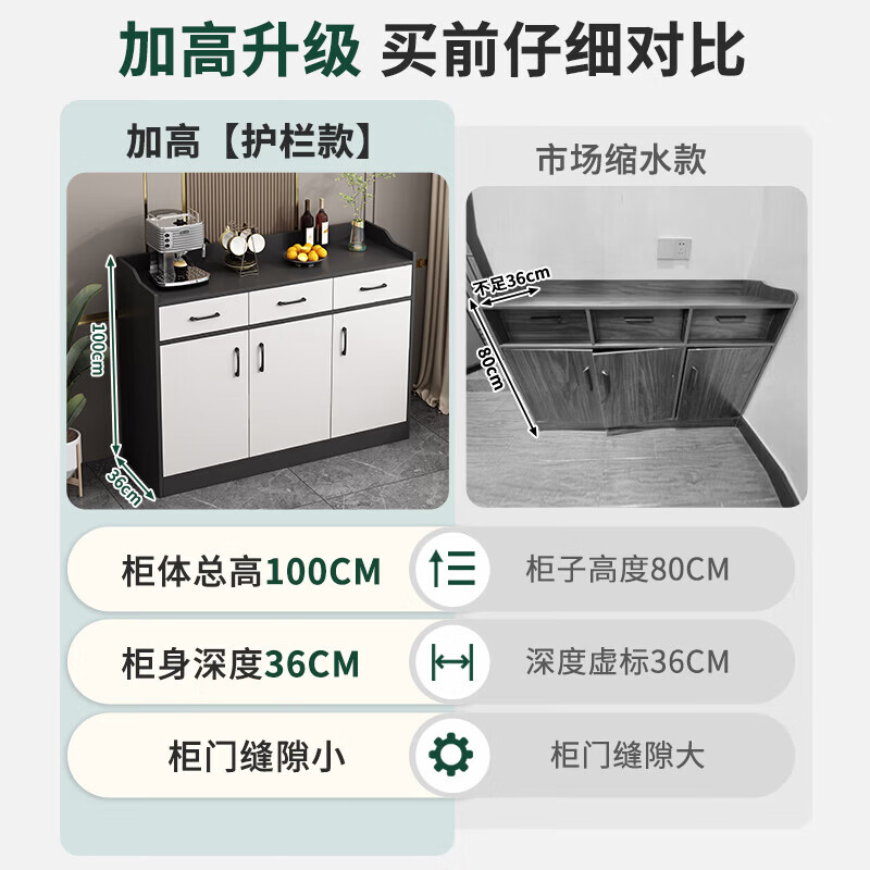 Zhen Yan selects sideboard integrated wall storage cabinet living room multi-layer storage cabinet multi-functional cabinet wine cabinet cupboard tea cabinet with built-in guardrail black + white 80CM two doors and two drawers