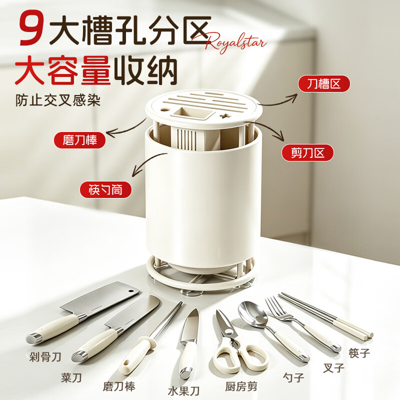Royalstar knife holder chopstick barrel storage box kitchen knife storage rack countertop kitchen knife holder chopstick cage integrated multi-functional drain rack