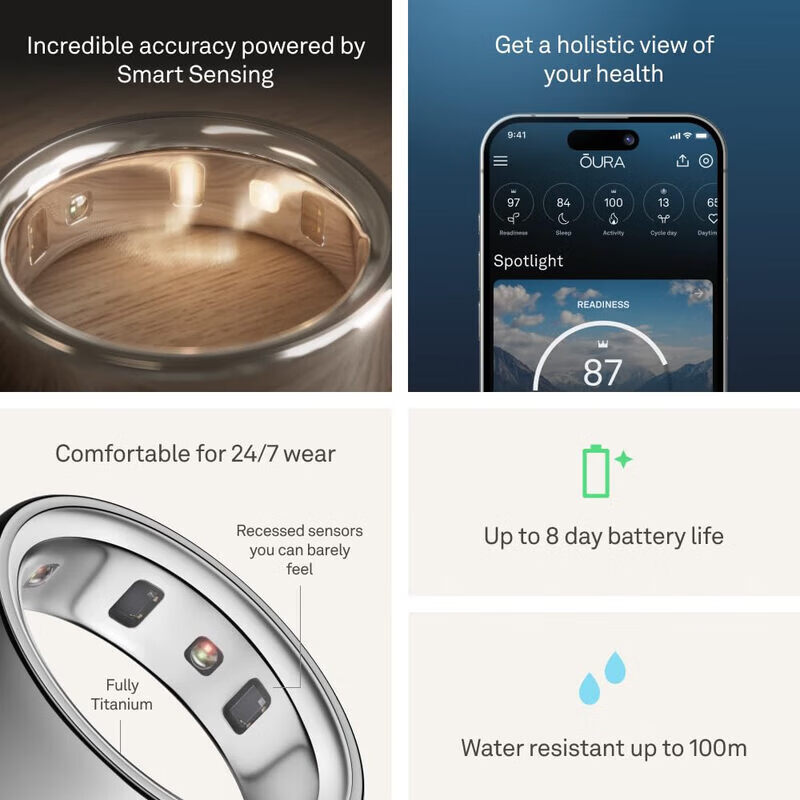 OURARing 5 Wang Hong's same style smart ring sleep monitoring health tracking heart rate temperature exercise recovery ring oura ring bright silver 6