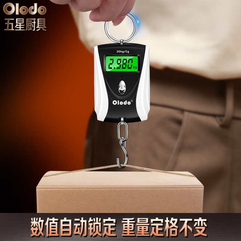 Orado portable scale electronic scale high-precision 30kg electronic scale household small hanging scale hook scale luggage scale express scale black and white + battery + Panasonic original battery 30kg 0.05g