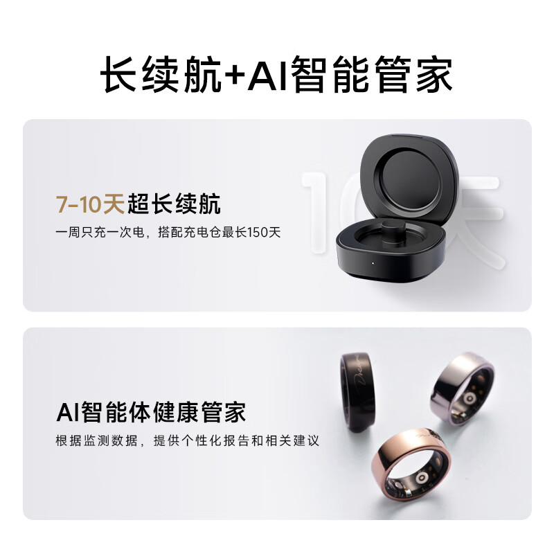 Chai Mi's blockbuster new product, the same Glow Ring AI smart ring as the Spring Festival Gala, heart rate, blood oxygen, sleep monitoring, ECG electrocardiogram monitoring operation ring, rose gold No. 9