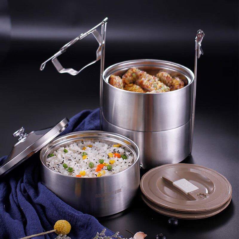 Golden Key 304 stainless steel ultimate 2.7L three-layer insulated lunch box basket layered lunch box GK-TL2700-3