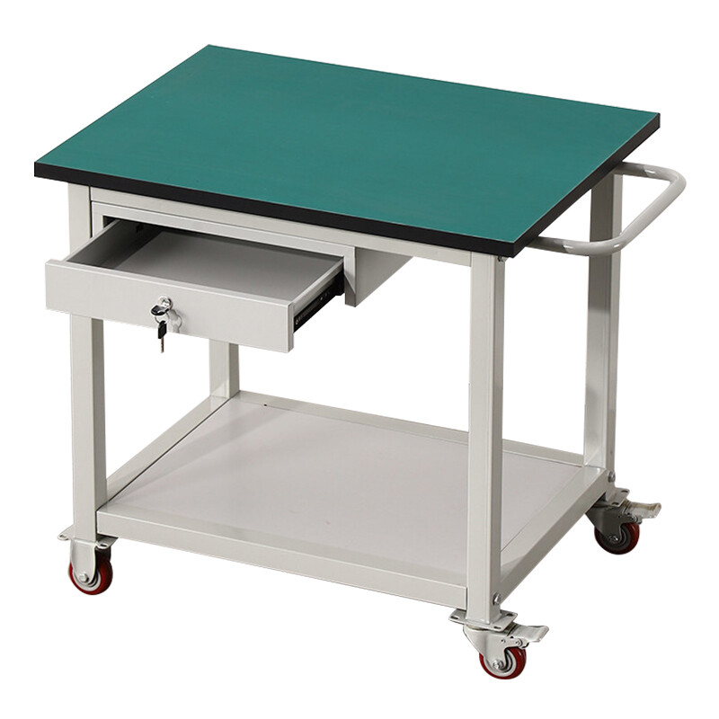 Wenstan W7668 double-layer one-pull anti-static mobile workbench laboratory trolley wheeled movable packaging table 100*60*75cm one-pull customized