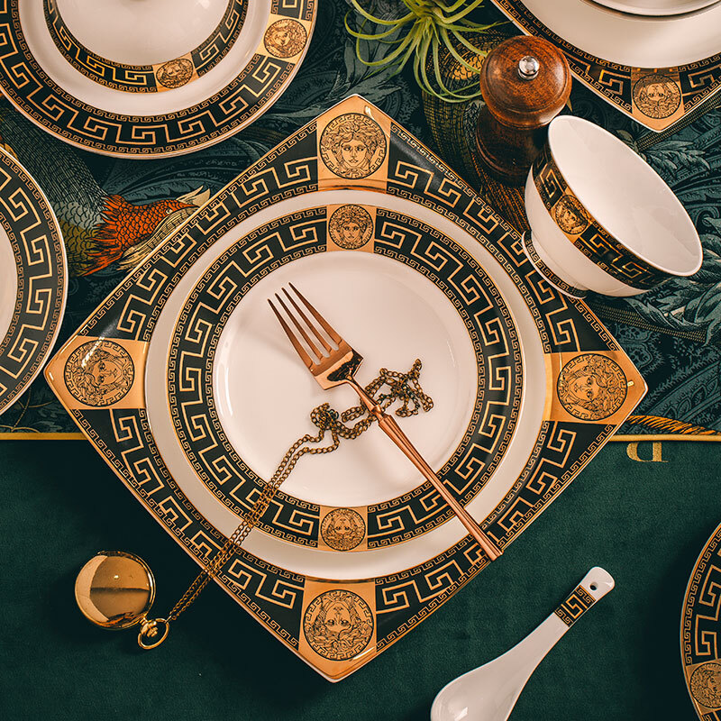 Hengshi Vasachi new dishware and tableware set for home high-end Chinese style complete bowl and plate set housewarming gift Vasachi 58-piece set