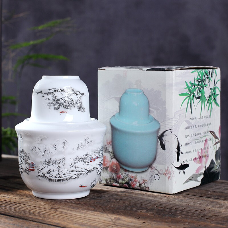 Jiulou Pavilion Jingdezhen blue and white ceramic wine warmer Chinese style ancient household old-fashioned wine scalding device wine warmer set 2 liang Snow scene 2 liang standard