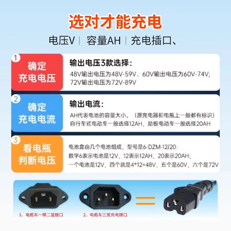 JD Logistics Electric vehicle lead-acid battery charger 72V60V48V pulse repair full self-stop T-shaped prefix electric vehicle accessories battery charger 60V20AH lead-acid T-shaped prefix