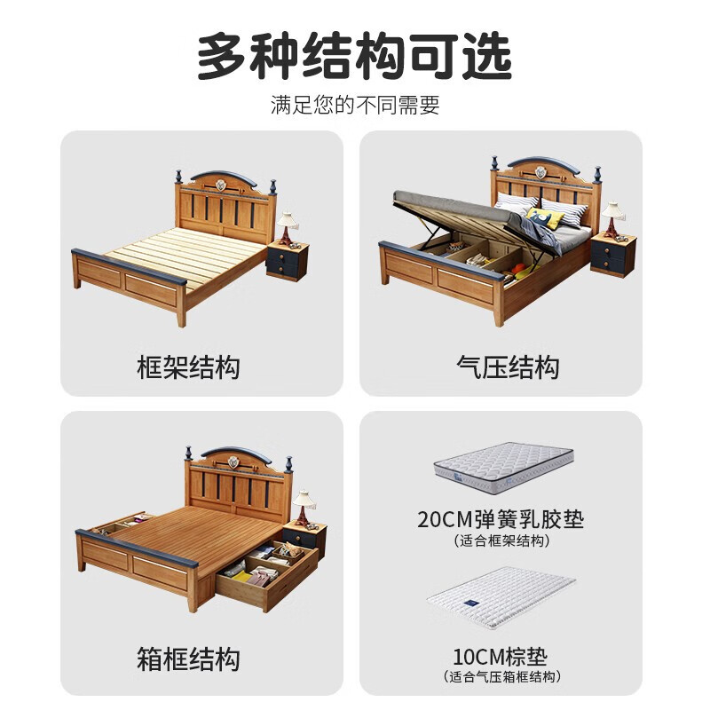 Yingyuan all solid wood children's bed for boys and girls 1.2m single bed solid wood storage bed children's suite furniture student bed single bed + 2 bedside tables 1500mm*2000mm frame structure
