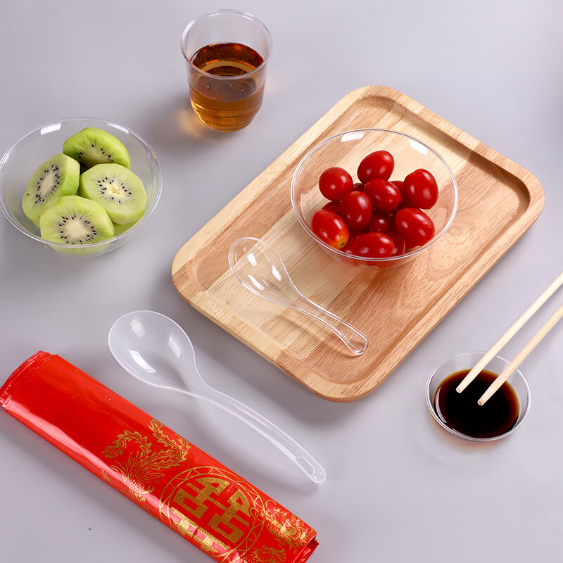 Petunia disposable crystal bowl aviation bowl tableware set thickened rice bowl soup bowl hot pot hard plastic salad bowl dessert bowl 400ML transparent bowl 100 pieces disposable tableware