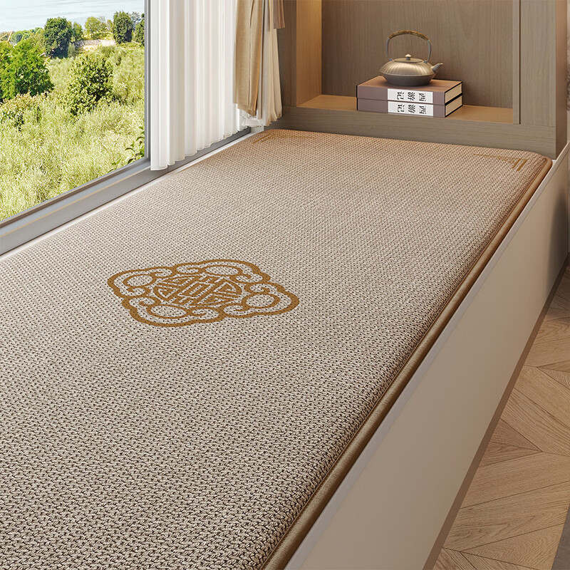Di Zhuoyi New Chinese Style Linen Bay Window Mat Window Sill Mat Four Seasons High-end 2026 New Balcony Mat Customized Salima Memory Foam Bay Window Mat-2.5cm Thick Fuyan Wanshi Ruyi 80cm*210cm
